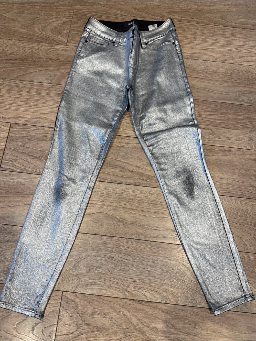 PAIGE Silver Metallic Skinny Jeans